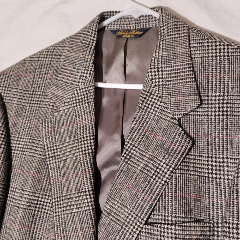 Brooks Brothers Mens 41L Blazer 100% Camel Hair Glen‎ Plaid Sport Coat USA